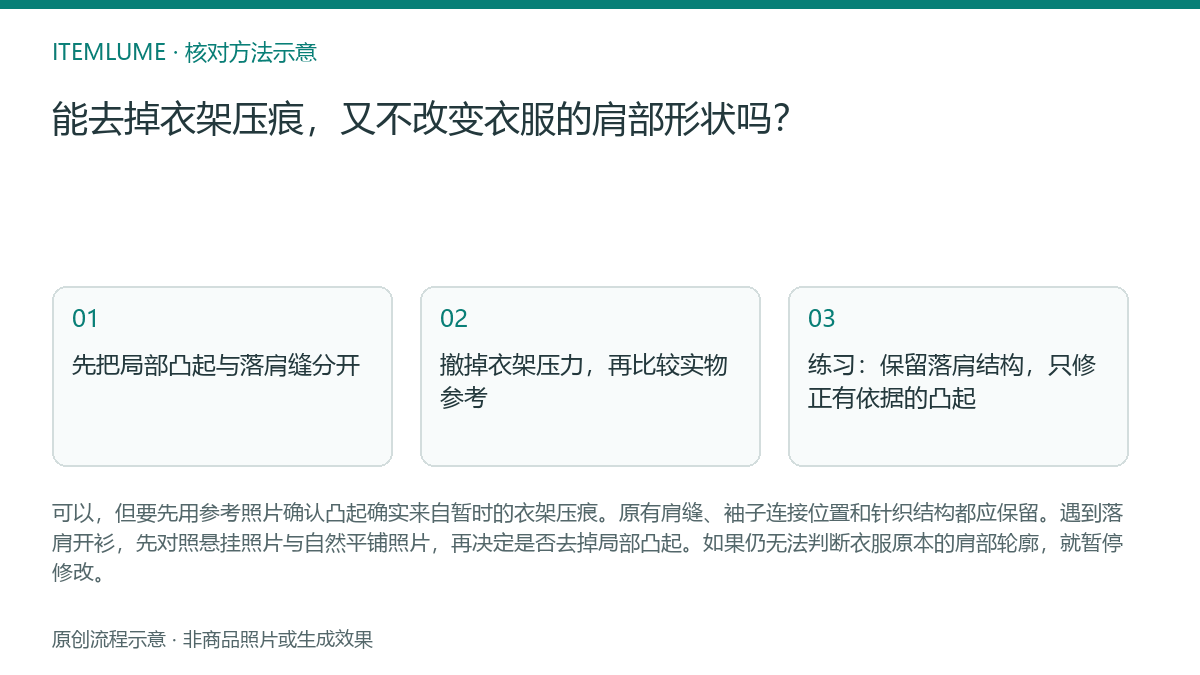 核对流程示意:能去掉衣架压痕,又不改变衣服的肩部形状吗?