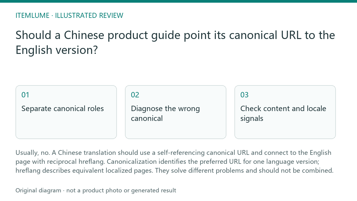 Illustrated review route: Should a Chinese product guide point its canonical URL to the English version?