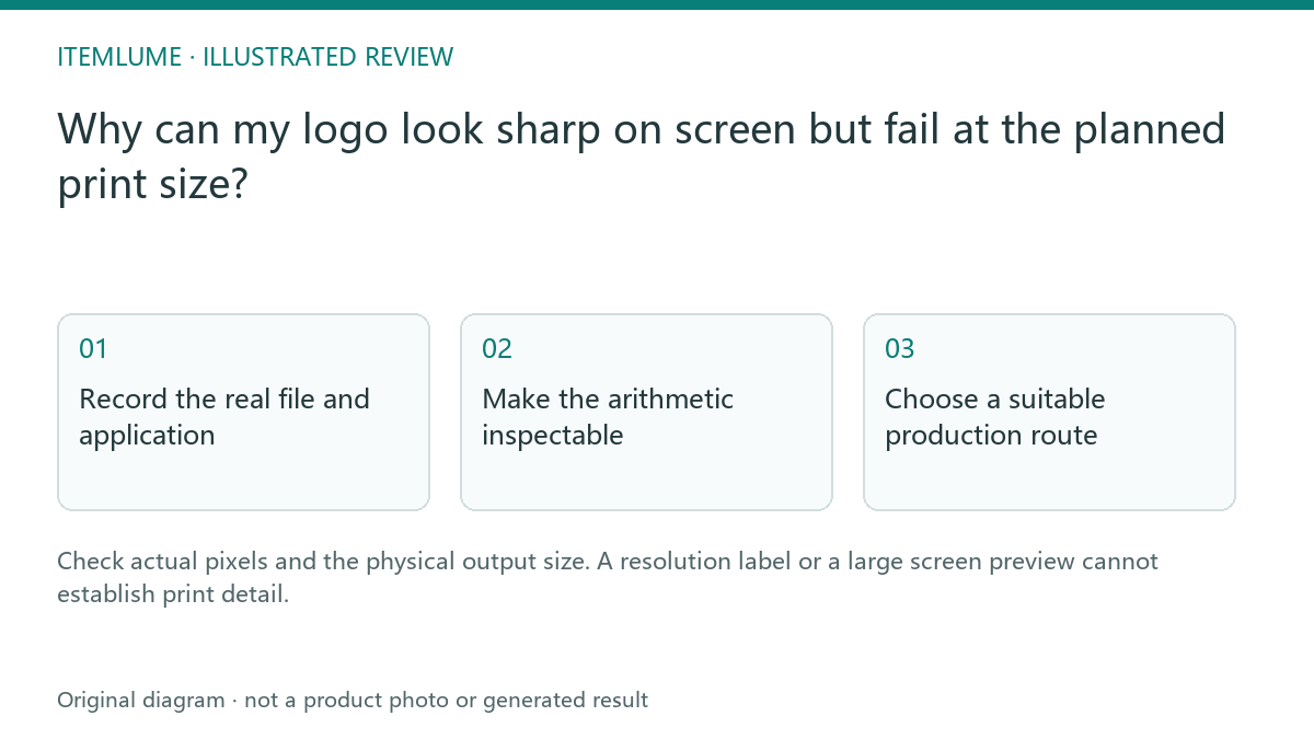 Illustrated review route: Why can my logo look sharp on screen but fail at the planned print size?