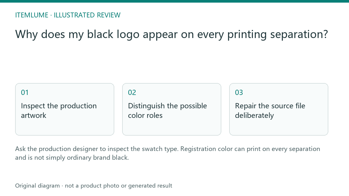 Illustrated review route: Why does my black logo appear on every printing separation?