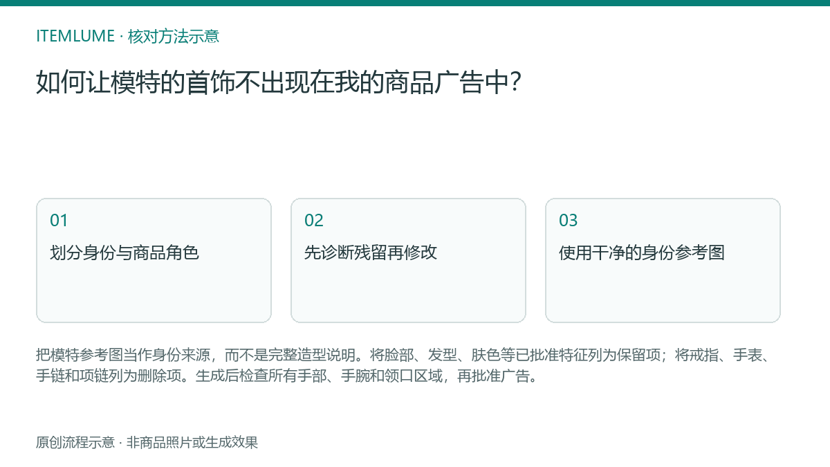 核对流程示意:如何让模特的首饰不出现在我的商品广告中?
