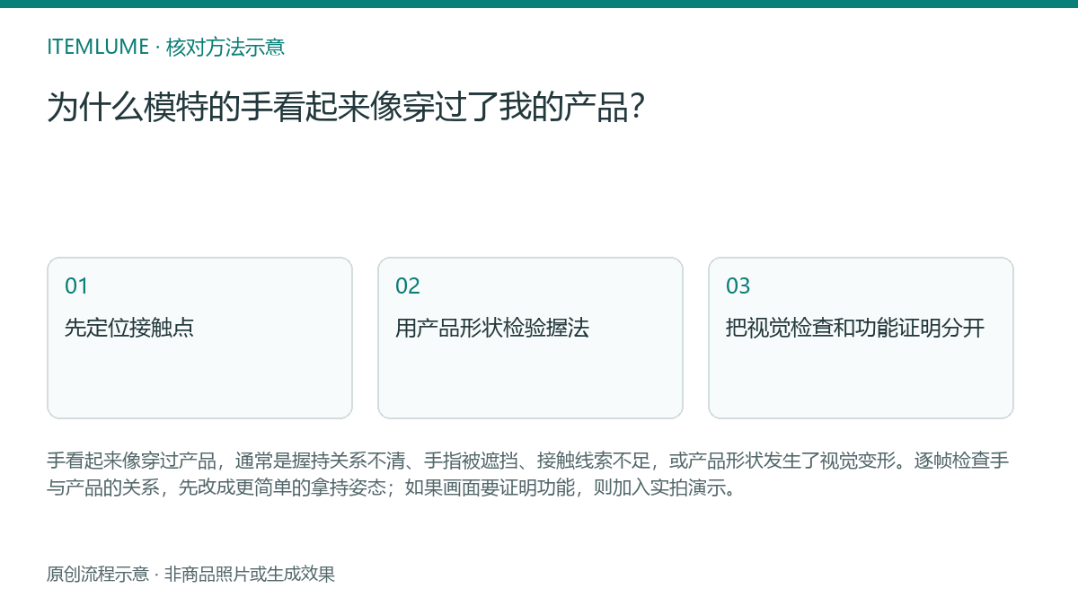 核对流程示意：为什么模特的手看起来像穿过了我的产品？