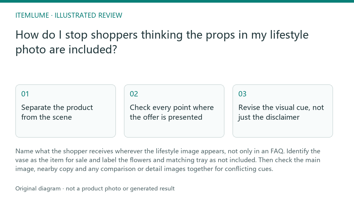 Illustrated review route: How do I stop shoppers thinking the props in my lifestyle photo are included?