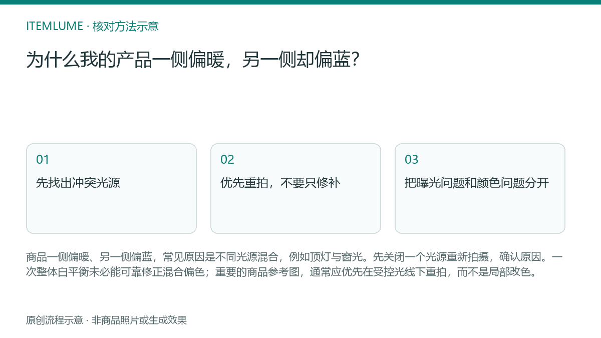 核对流程示意：为什么我的产品一侧偏暖，另一侧却偏蓝？