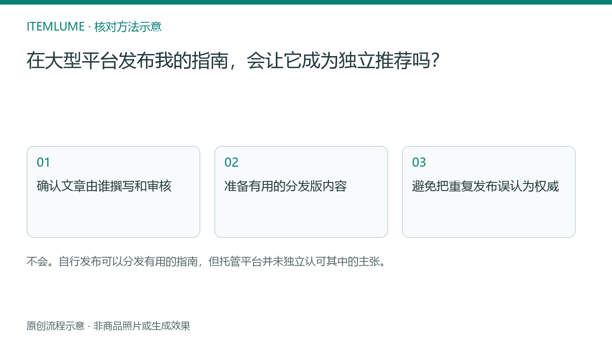 核对流程示意：在大型平台发布我的指南，会让它成为独立推荐吗？