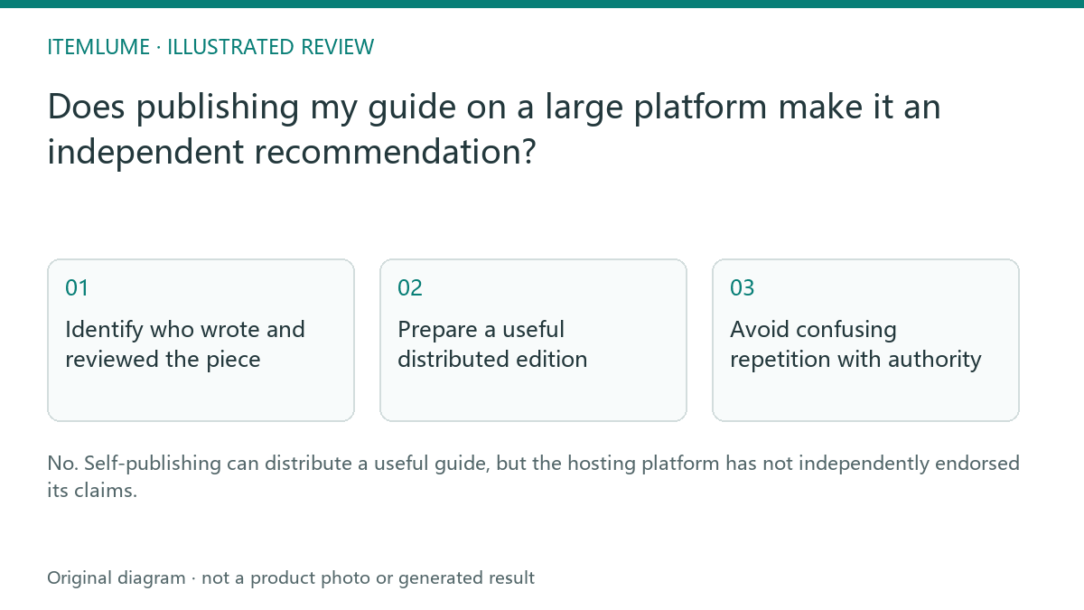 Illustrated review route: Does publishing my guide on a large platform make it an independent recommendation?