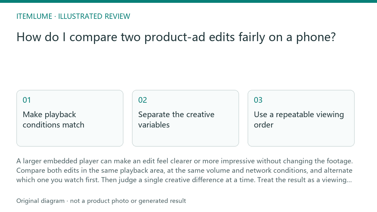Illustrated review route: How do I compare two product-ad edits fairly on a phone?