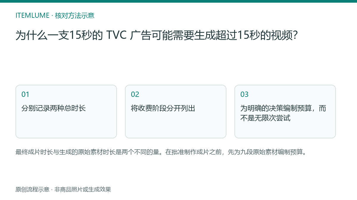 核对流程示意：为什么一支15秒的 TVC 广告可能需要生成超过15秒的视频？