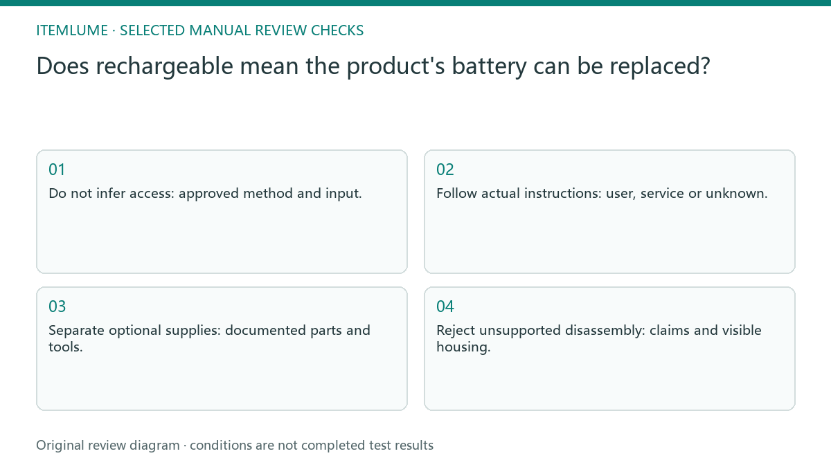 Manual review diagram for: Does rechargeable mean the product's battery can be replaced?