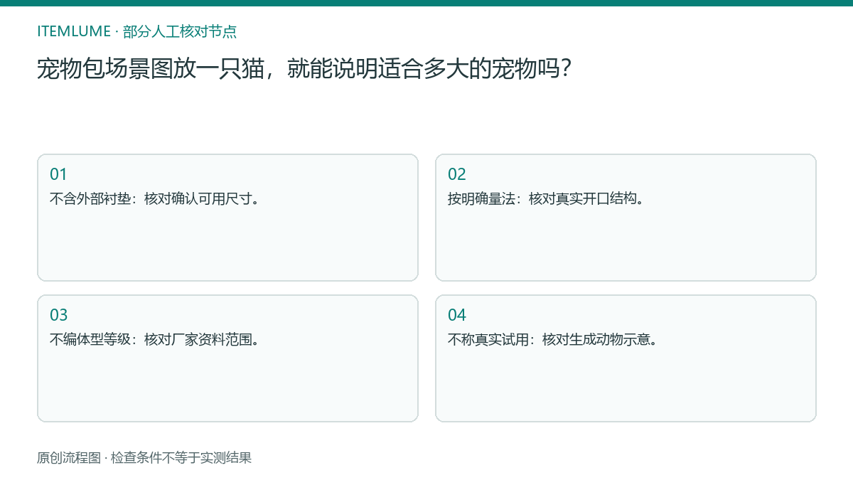 本题人工核对流程图:宠物包场景图放一只猫,就能说明适合多大的宠物吗?
