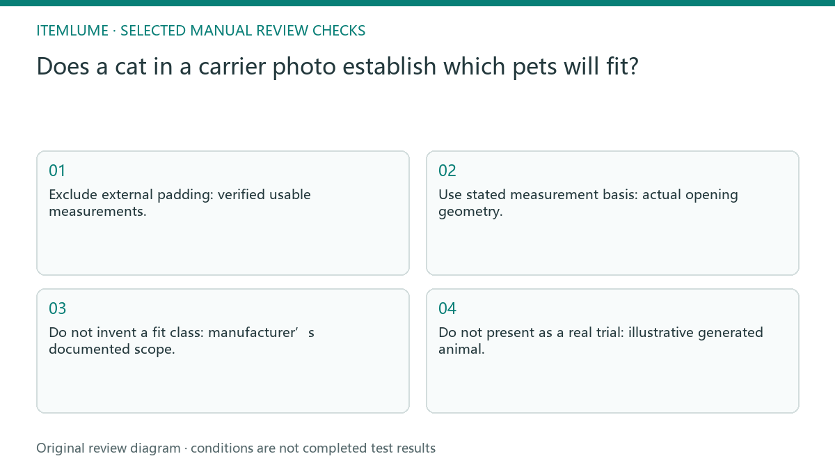 Manual review diagram for: Does a cat in a carrier photo establish which pets will fit?