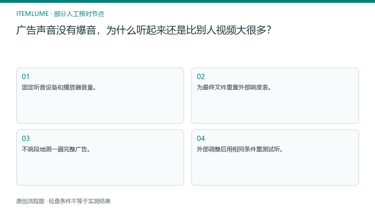 本题人工核对流程图:广告声音没有爆音,为什么听起来还是比别人视频大很多?