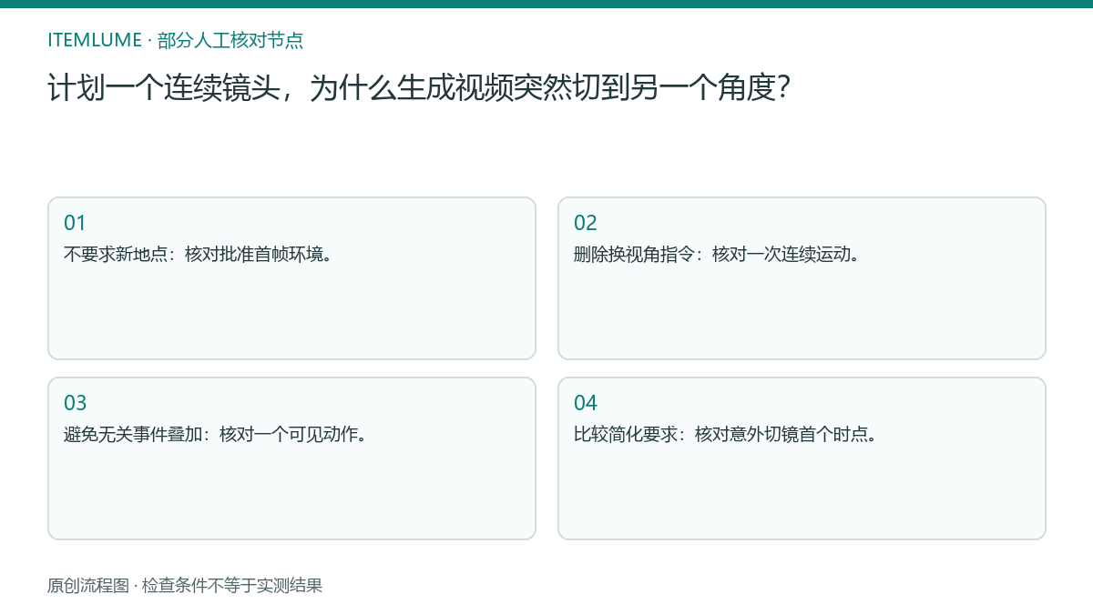本题人工核对流程图：计划一个连续镜头，为什么生成视频突然切到另一个角度？