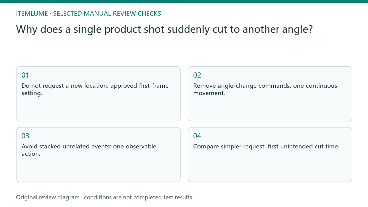 Manual review diagram for: Why does a single product shot suddenly cut to another angle?