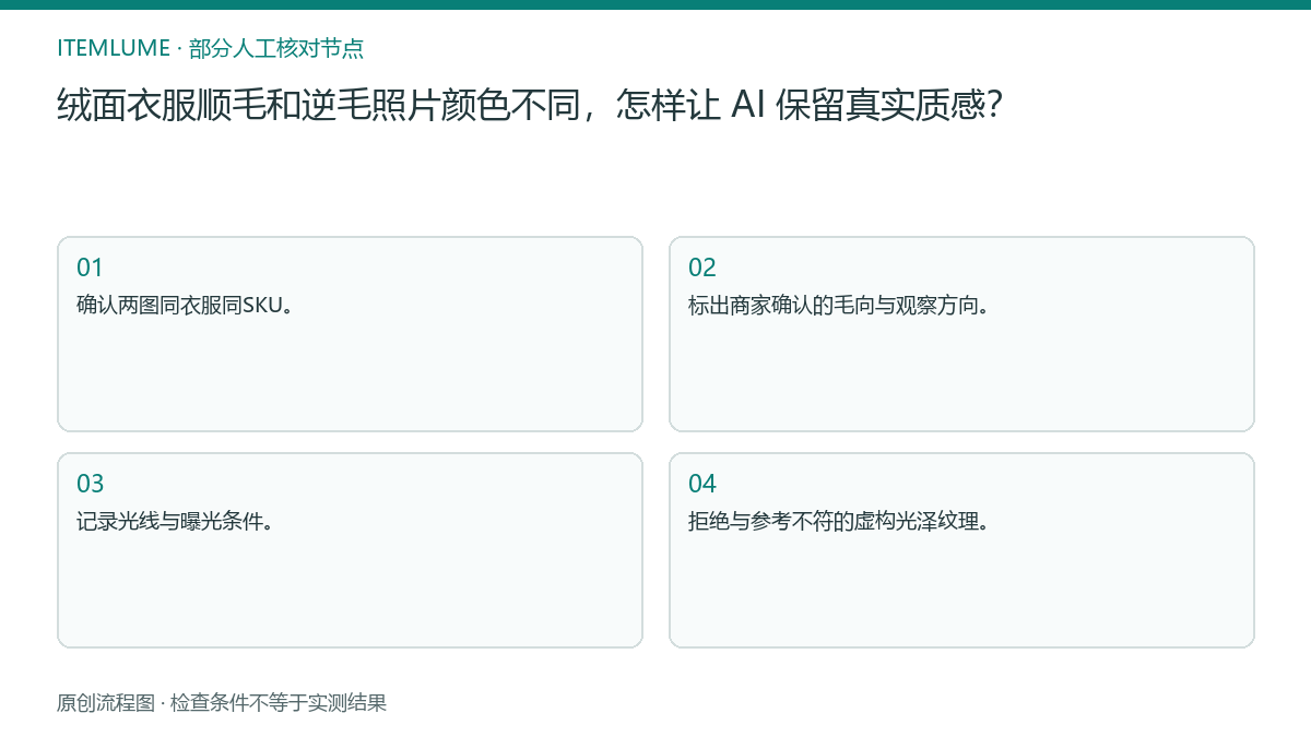 本题人工核对流程图：绒面衣服顺毛和逆毛照片颜色不同，怎样让 AI 保留真实质感？