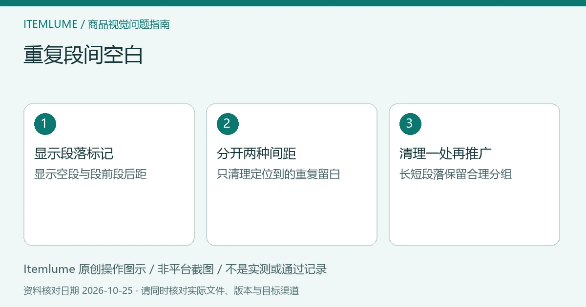 三步核对图:显示段落标记;分开两种间距;清理一处再推广。