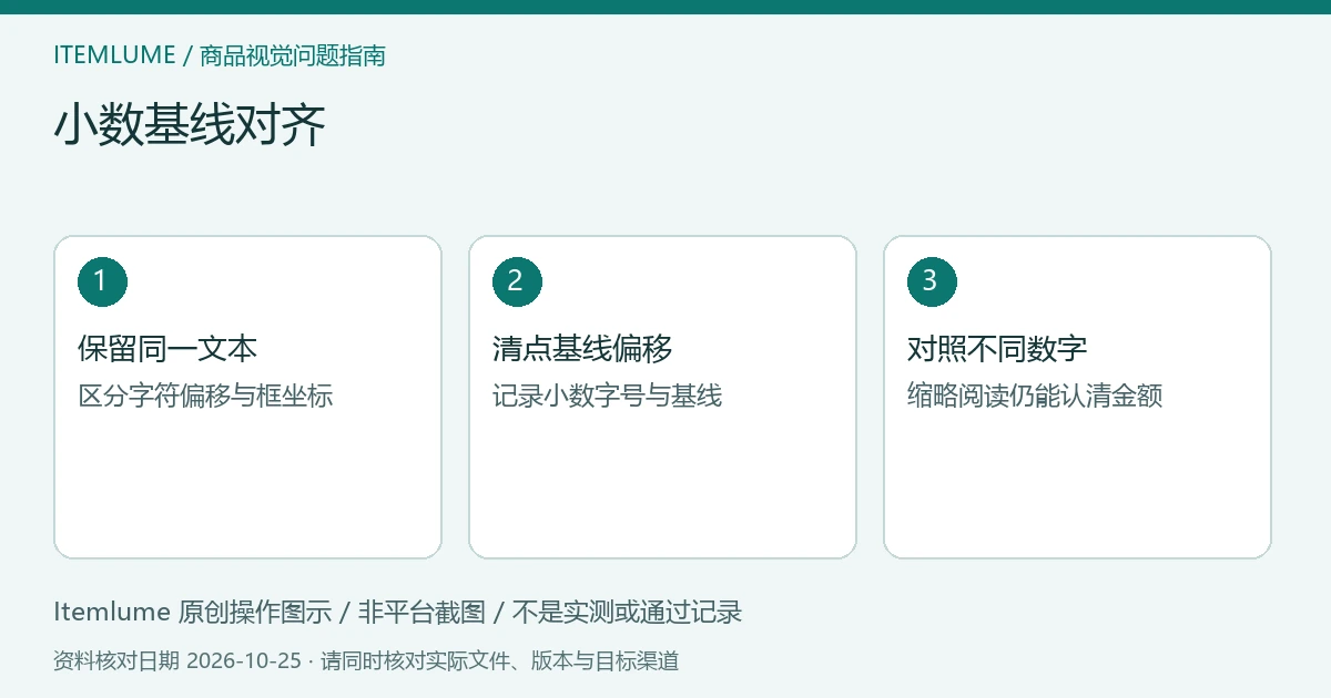 三步核对图：保留同一文本；清点基线偏移；对照不同数字。