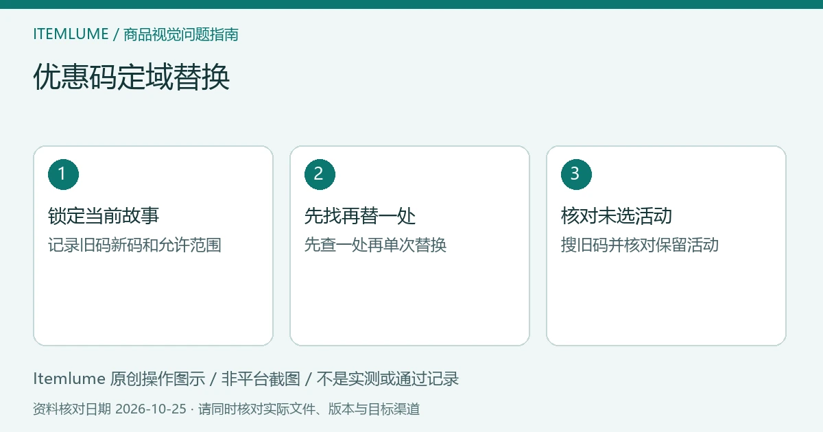 三步核对图：锁定当前故事；先找再替一处；核对未选活动。