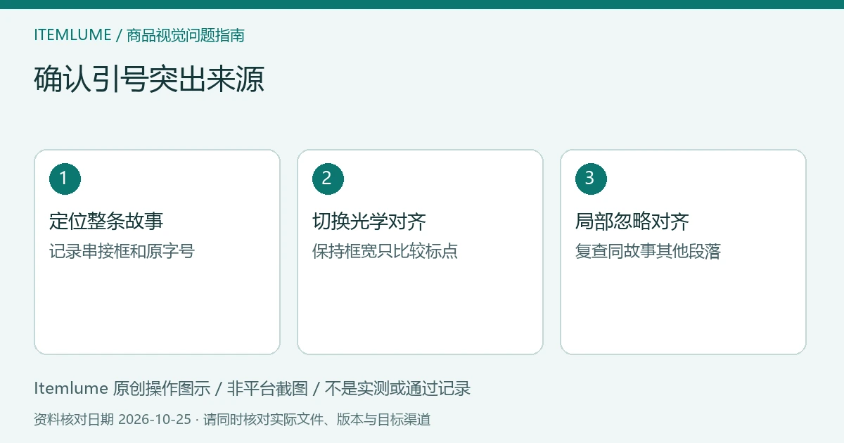 三步核对图:定位整条故事;切换光学对齐;局部忽略对齐。