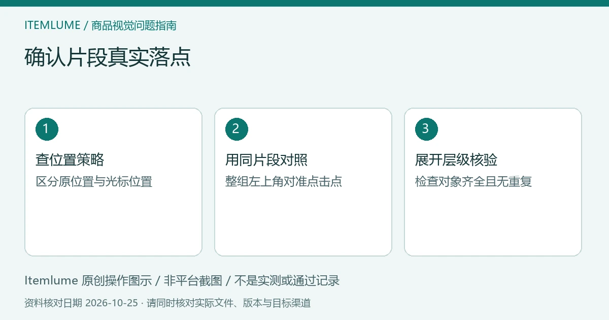三步核对图:查位置策略;用同片段对照;展开层级核验。