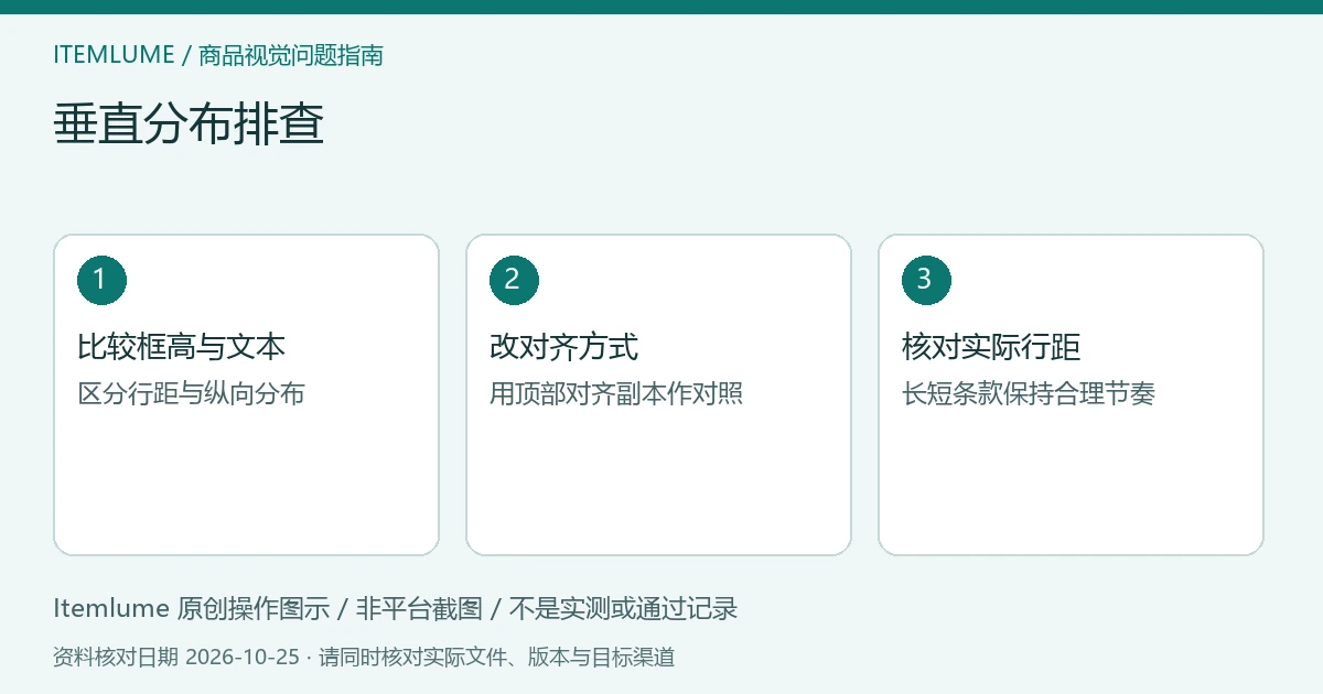 三步核对图：比较框高与文本；改对齐方式；核对实际行距。