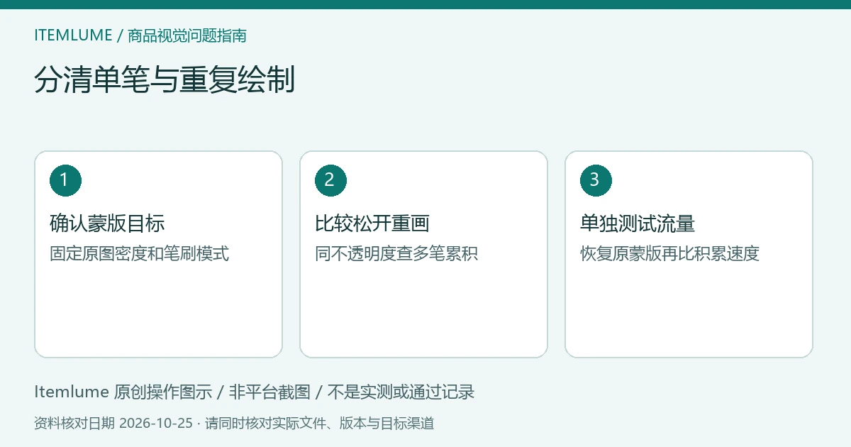 三步核对图:确认蒙版目标;比较松开重画;单独测试流量。