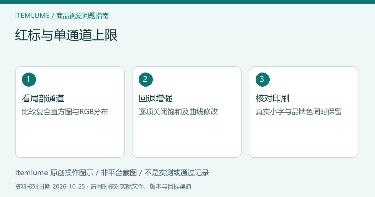 红标与单通道上限：看局部通道、回退增强、核对印刷的三步示意