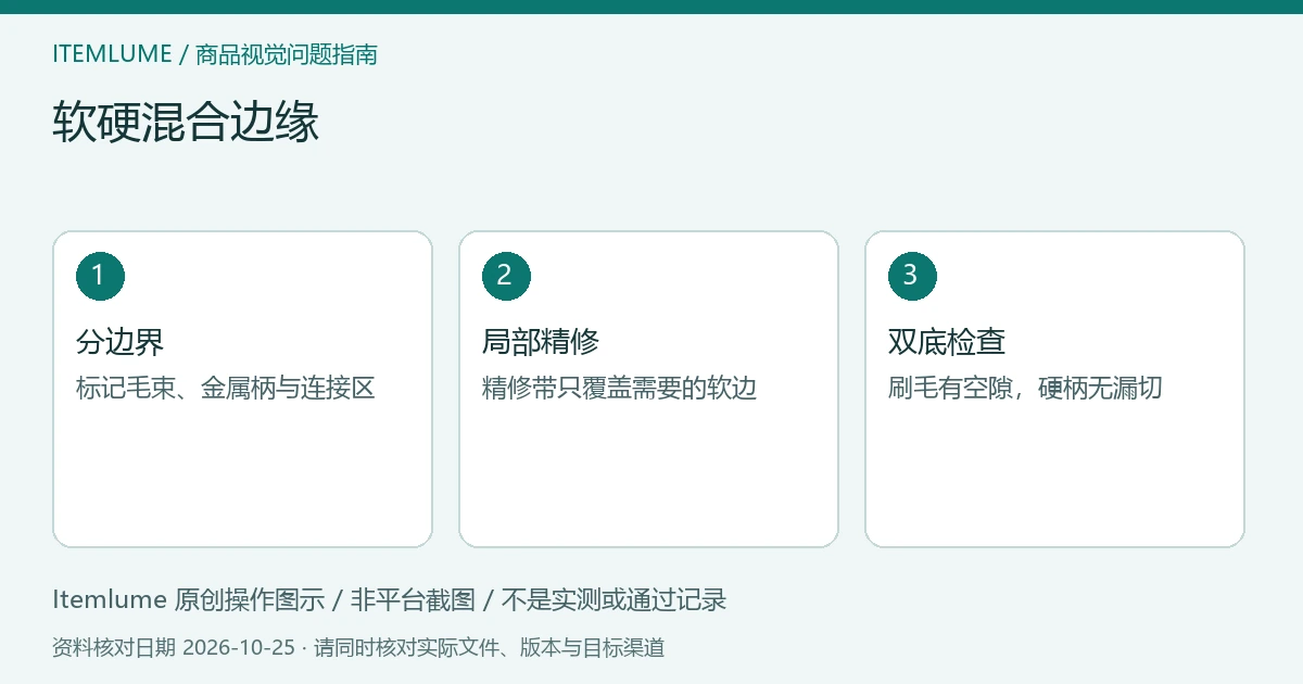 软硬混合边缘:分边界、局部精修、双底检查的三步示意