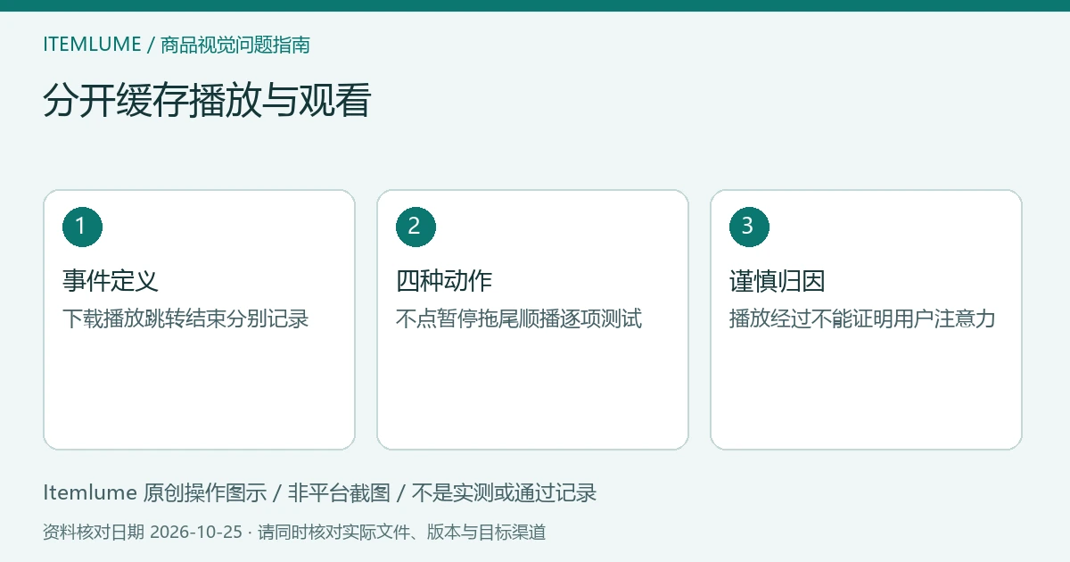 商品视频交付检查示意:事件定义、四种动作、谨慎归因