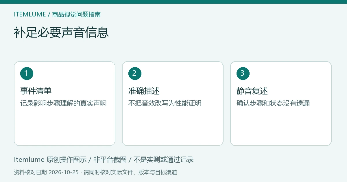 商品视频交付检查示意:事件清单、准确描述、静音复述