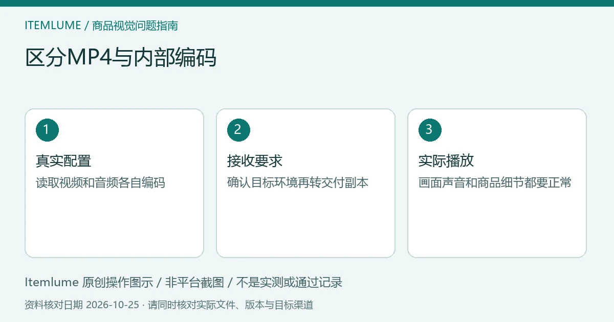 商品视频交付检查示意：真实配置、接收要求、实际播放