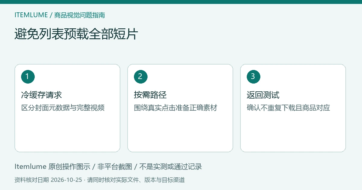 商品视频交付检查示意：冷缓存请求、按需路径、返回测试