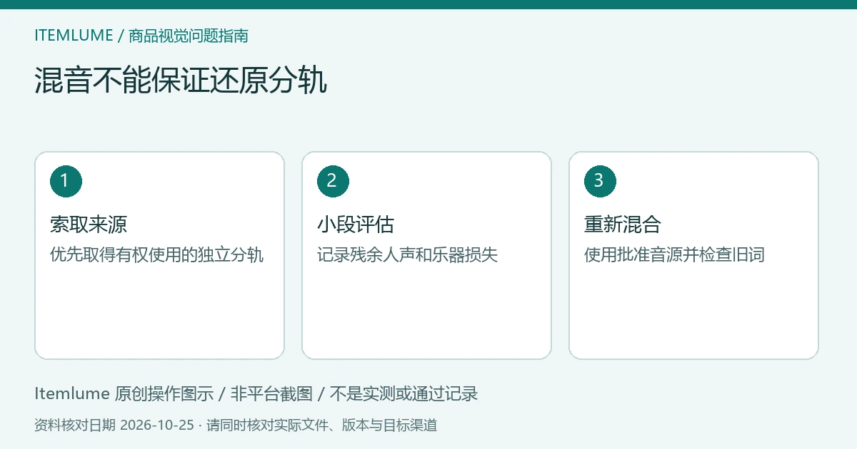 商品视频交付检查示意:索取来源、小段评估、重新混合