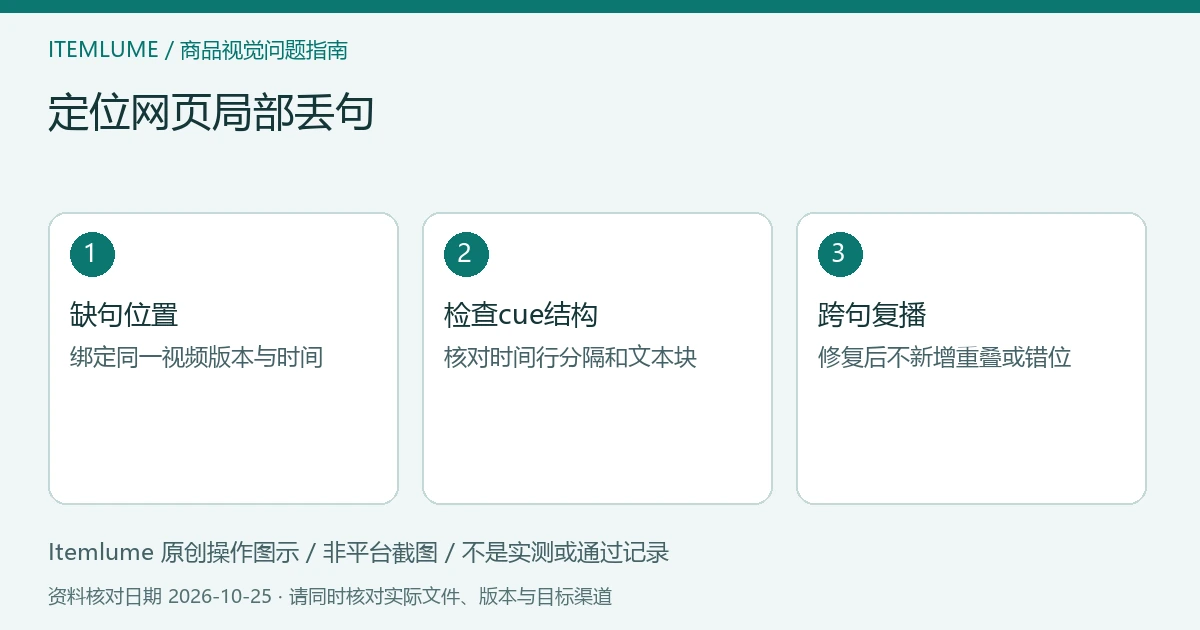 商品视频交付检查示意:缺句位置、检查cue结构、跨句复播